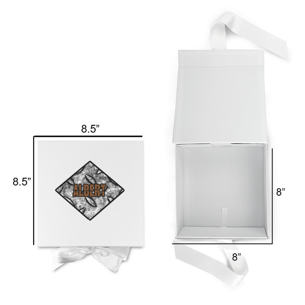 Diamond Plate Gift Boxes with Magnetic Lid - White - Open & Closed