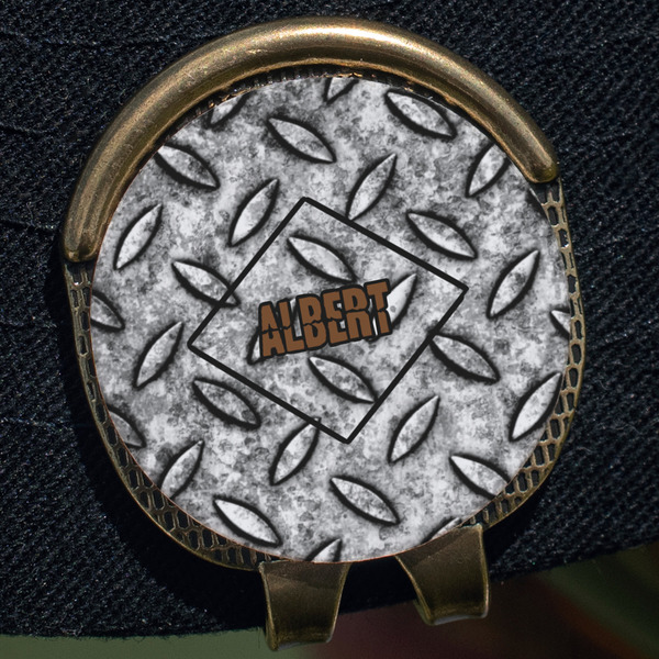 Diamond Plate Golf Ball Marker Hat Clip - Gold - Close Up