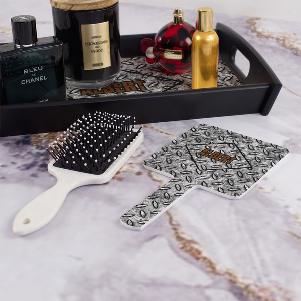 Diamond Plate Hand Mirror - With Hair Brush
