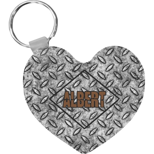 Custom Diamond Plate Heart Plastic Keychain w/ Name or Text