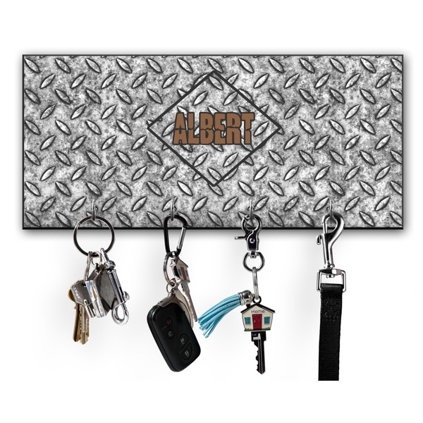 Custom Diamond Plate Key Hanger w/ 4 Hooks w/ Name or Text