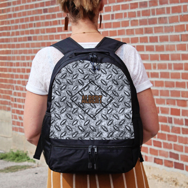 Diamond Plate Large Backpack - Black - On Back