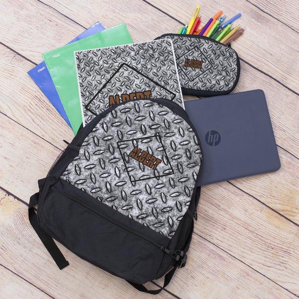 Diamond Plate Large Backpack - Black - With Stuff