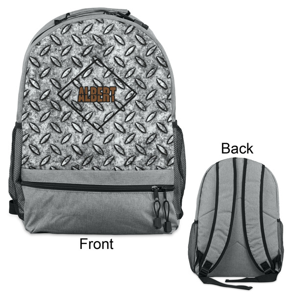 Diamond Plate Large Backpack - Gray - Front & Back View