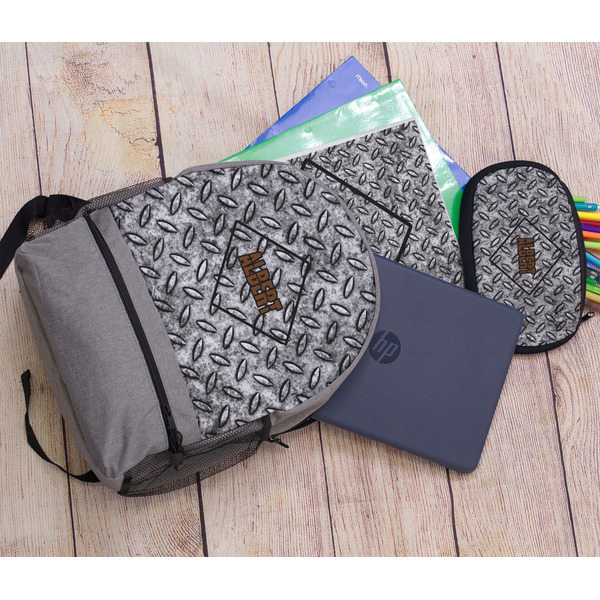 Diamond Plate Large Backpack - Gray - With Stuff