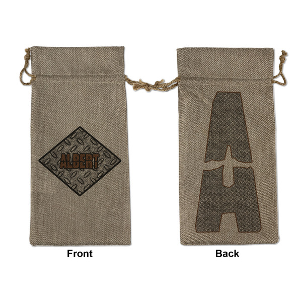 Custom Diamond Plate Large Burlap Gift Bag - Front & Back (Personalized)