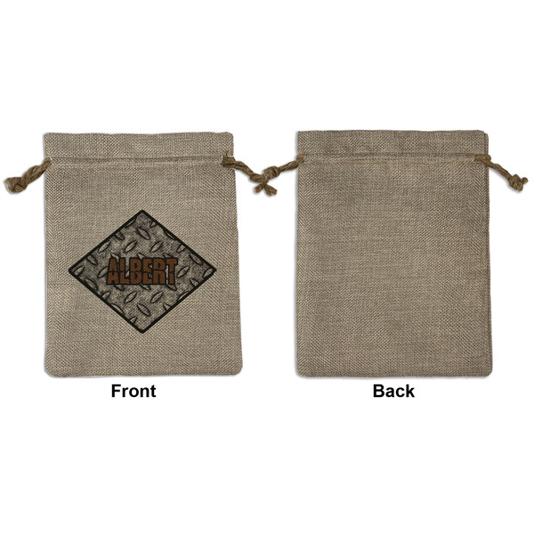 Diamond Plate Medium Burlap Gift Bag - Front Approval