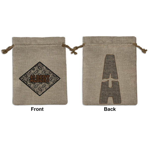 Custom Diamond Plate Medium Burlap Gift Bag - Front & Back (Personalized)