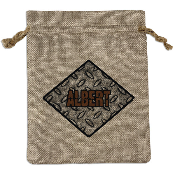 Custom Diamond Plate Medium Burlap Gift Bag - Front (Personalized)