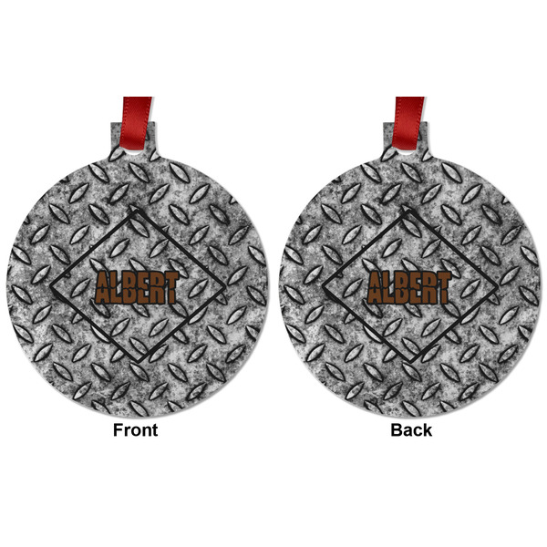 Diamond Plate Metal Ball Ornament - Front and Back