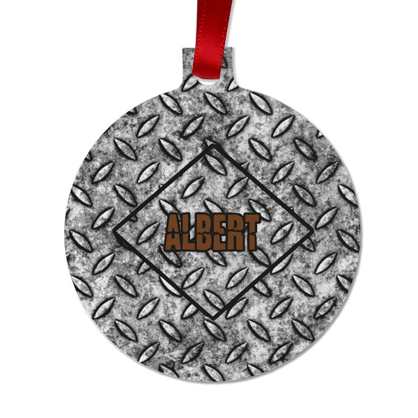 Custom Diamond Plate Metal Ball Ornament - Double Sided w/ Name or Text
