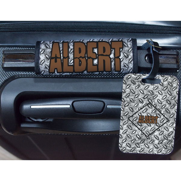 Diamond Plate Metal Luggage Tag & Handle Wrap - In Context