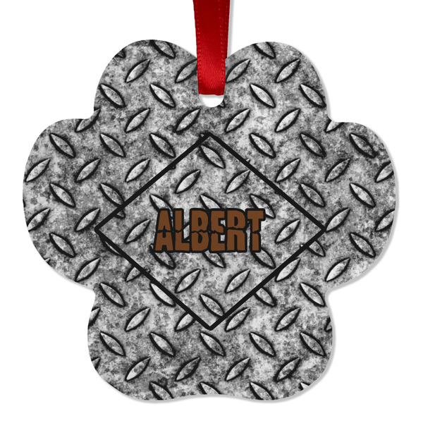 Custom Diamond Plate Metal Paw Ornament - Double Sided w/ Name or Text