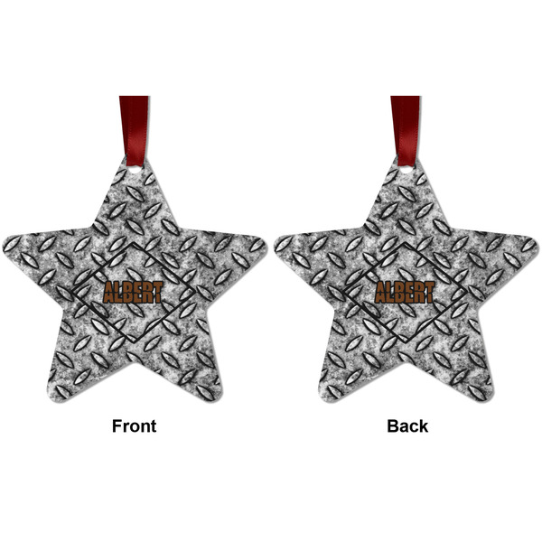 Diamond Plate Metal Star Ornament - Front and Back