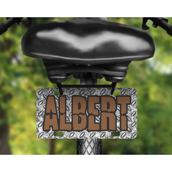 Diamond Plate Mini License Plate on Bicycle