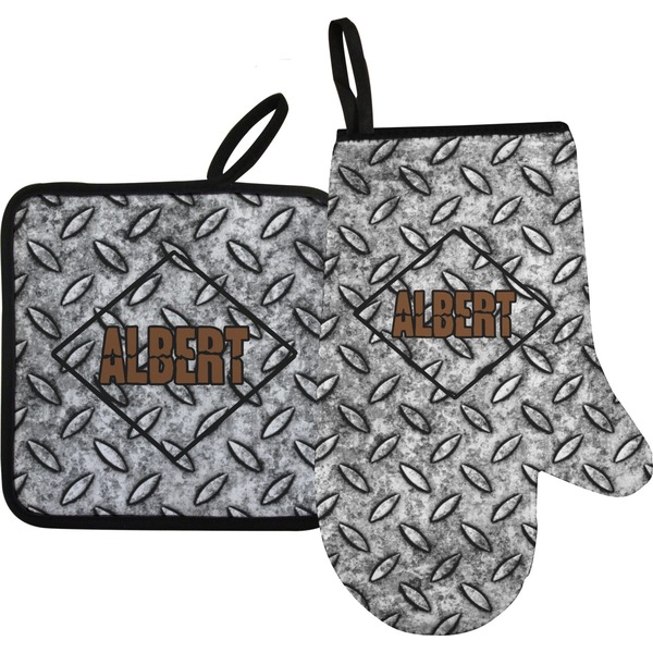 Custom Diamond Plate Oven Mitt & Pot Holder Set w/ Name or Text
