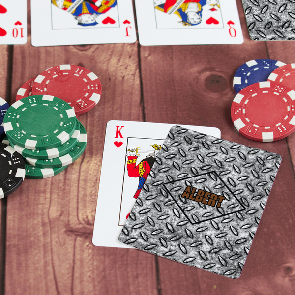 Diamond Plate On Table with Poker Chips