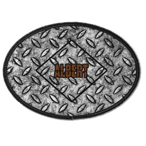 Custom Diamond Plate Iron On Oval Patch w/ Name or Text