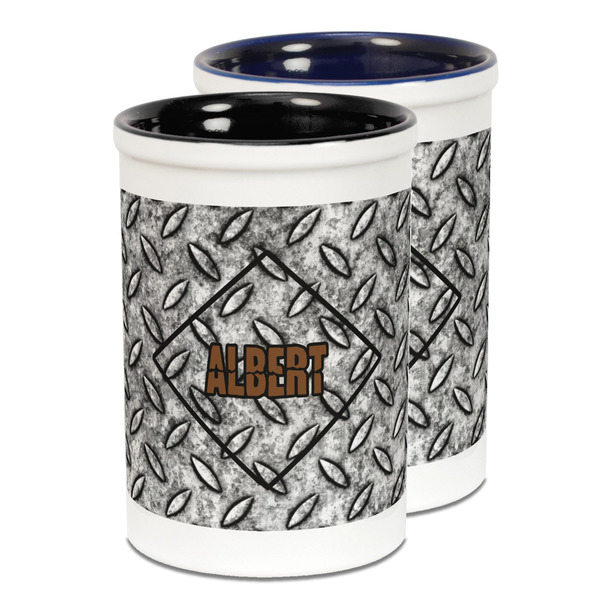 Custom Diamond Plate Ceramic Pencil Holder - Large