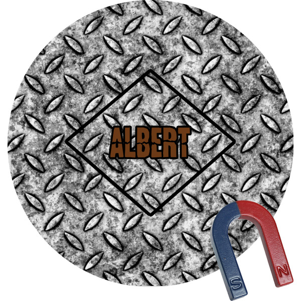Custom Diamond Plate Round Fridge Magnet (Personalized)