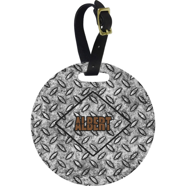 Custom Diamond Plate Plastic Luggage Tag - Round (Personalized)