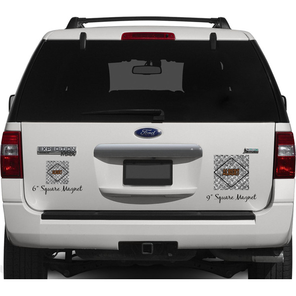 Diamond Plate Personalized Square Car Magnets on Ford Explorer