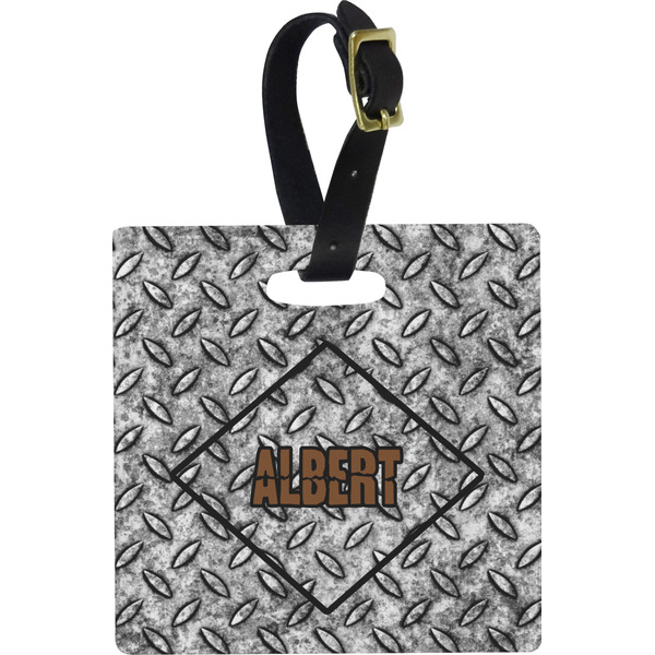 Custom Diamond Plate Plastic Luggage Tag - Square w/ Name or Text