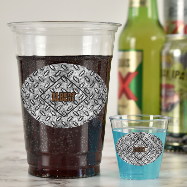 Diamond Plate Plastic Shot Glasses - In Context