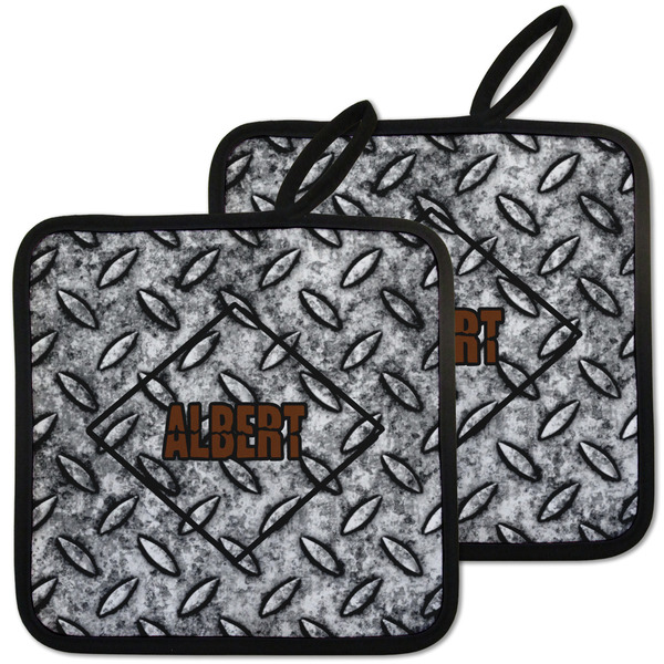 Custom Diamond Plate Pot Holders - Set of 2 w/ Name or Text