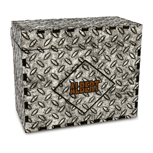 Custom Diamond Plate Wood Recipe Box - Full Color Print (Personalized)