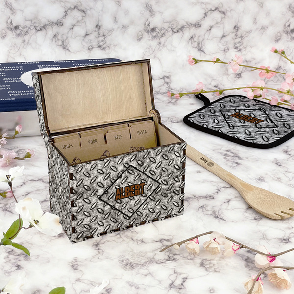 Diamond Plate Recipe Box - Full Color - In Context