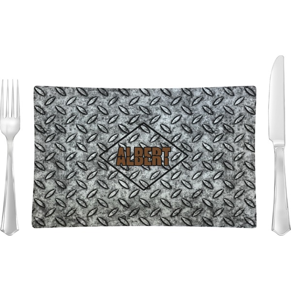Custom Diamond Plate Rectangular Glass Lunch / Dinner Plate - Single or Set (Personalized)