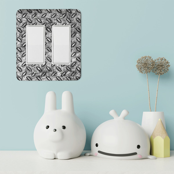 Diamond Plate Rocker Light Switch Covers - Double - IN CONTEXT