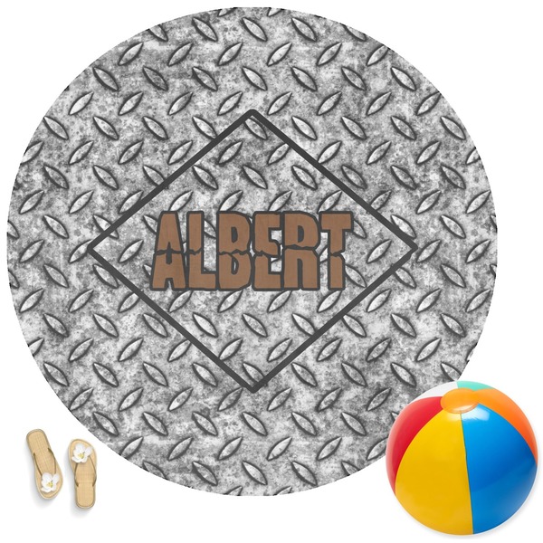 Custom Diamond Plate Round Beach Towel (Personalized)