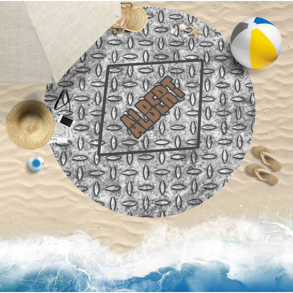 Diamond Plate Round Beach Towel Lifestyle