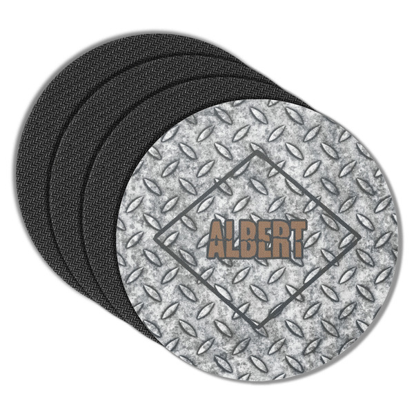 Custom Diamond Plate Round Rubber Backed Coasters - Set of 4 (Personalized)