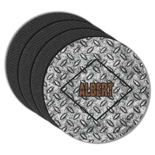 Custom Diamond Plate Round Rubber Backed Coasters - Set of 4 (Personalized)
