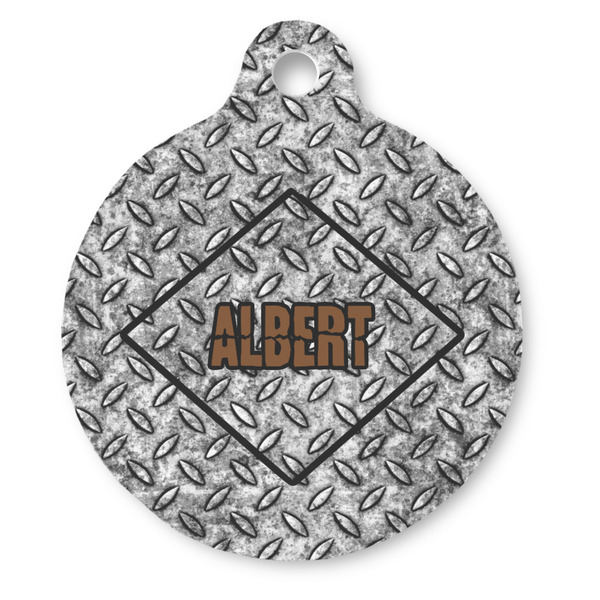 Custom Diamond Plate Round Pet ID Tag - Large (Personalized)