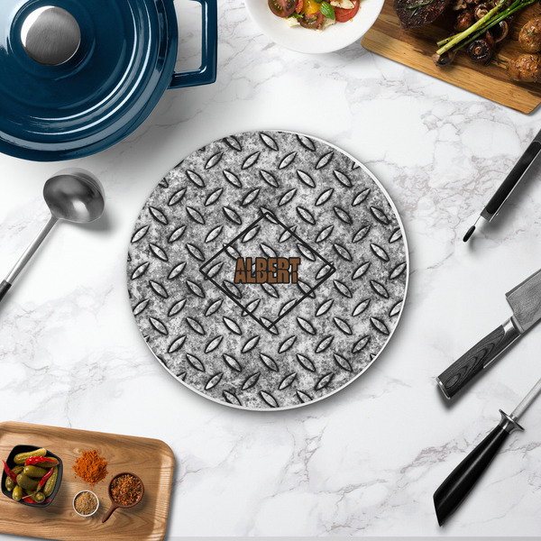 Diamond Plate Round Stone Trivet - In Context View