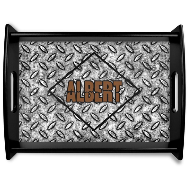 Custom Diamond Plate Black Wooden Tray - Large (Personalized)