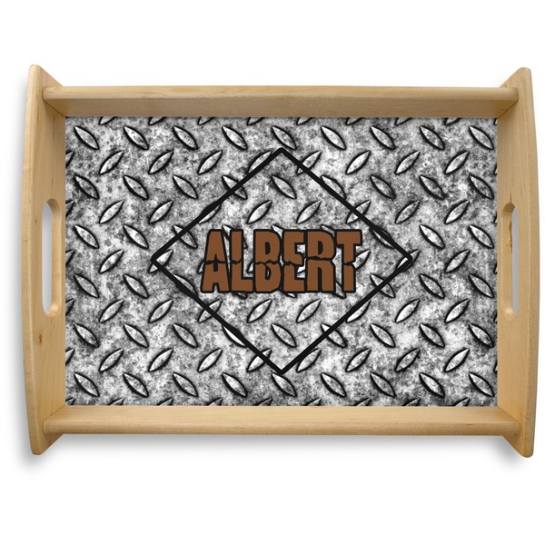Custom Diamond Plate Natural Wooden Tray - Large (Personalized)
