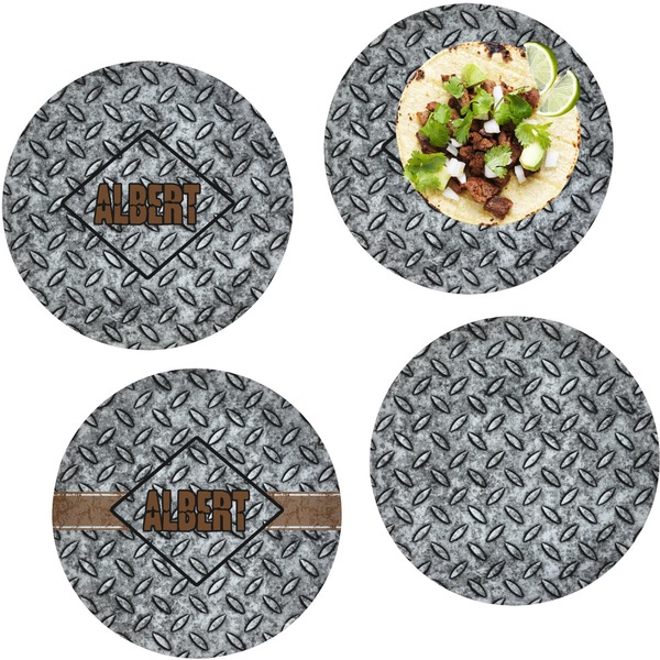 Custom Diamond Plate Set of 4 Glass Lunch / Dinner Plate 10" (Personalized)