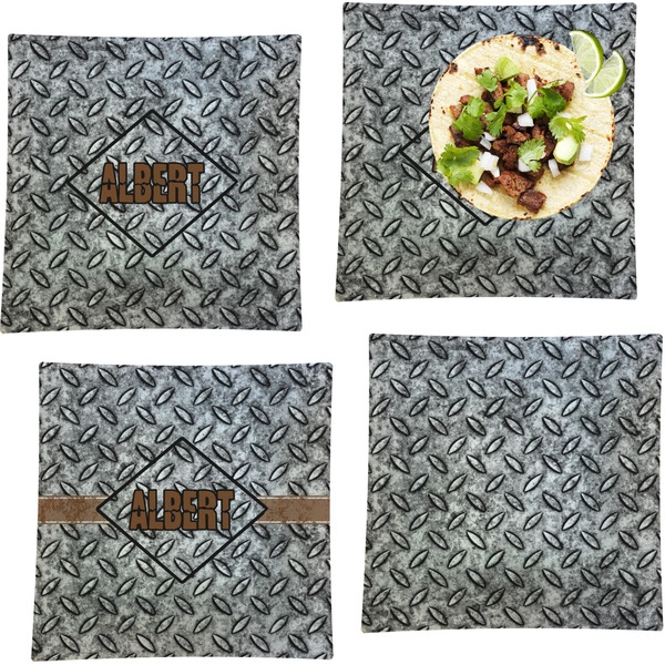 Custom Diamond Plate Set of 4 Glass Square Lunch / Dinner Plate 9.5" (Personalized)