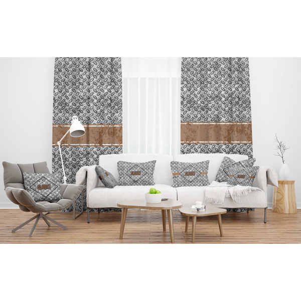 Diamond Plate Sheer and Custom Curtains in Room with Matching Pillows