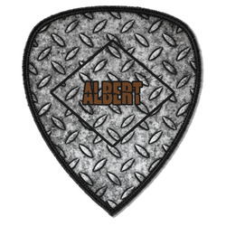 Diamond Plate Iron on Shield Patch A w/ Name or Text