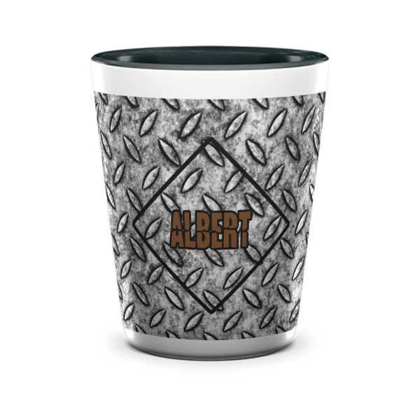Custom Diamond Plate Ceramic Shot Glass - 1.5 oz - Two Tone - Set of 4 (Personalized)