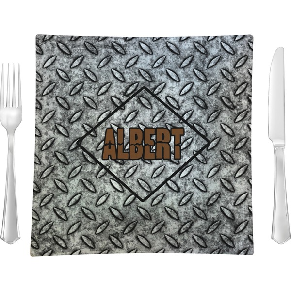 Custom Diamond Plate 9.5" Glass Square Lunch / Dinner Plate- Single or Set of 4 (Personalized)