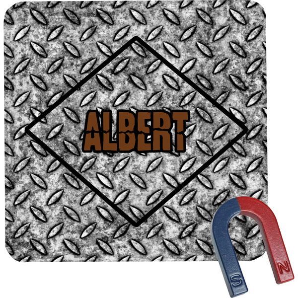 Custom Diamond Plate Square Fridge Magnet (Personalized)