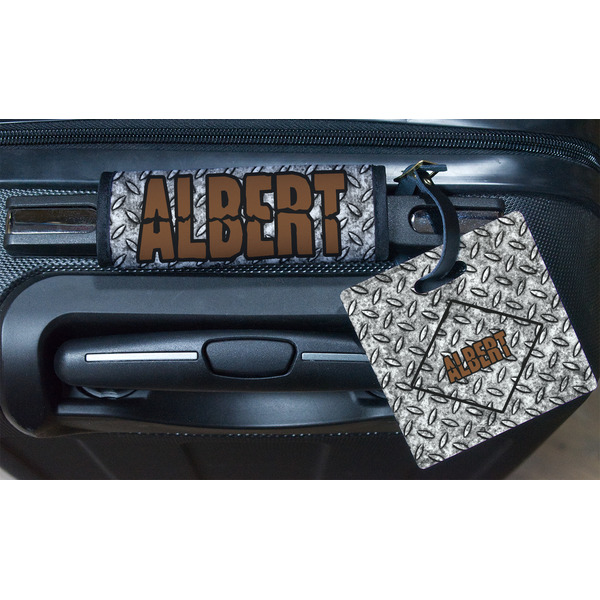 Diamond Plate Square Luggage Tag & Handle Wrap - In Context
