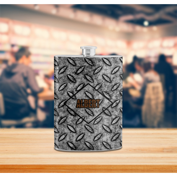 Diamond Plate Stainless Steel Flask - LIFESTYLE 2